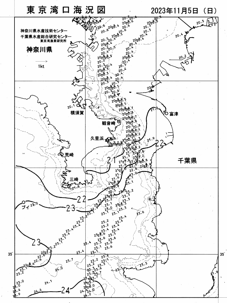 海況図, 東京湾口海況図 検索結果, (水温分布 等を図示)