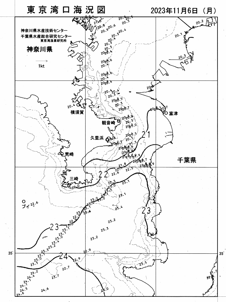 海況図, 東京湾口海況図 検索結果, (水温分布 等を図示)