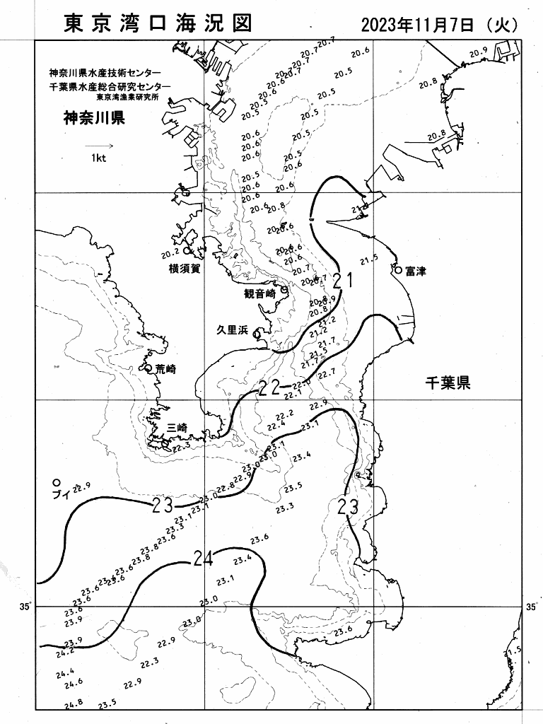 海況図, 東京湾口海況図 検索結果, (水温分布 等を図示)