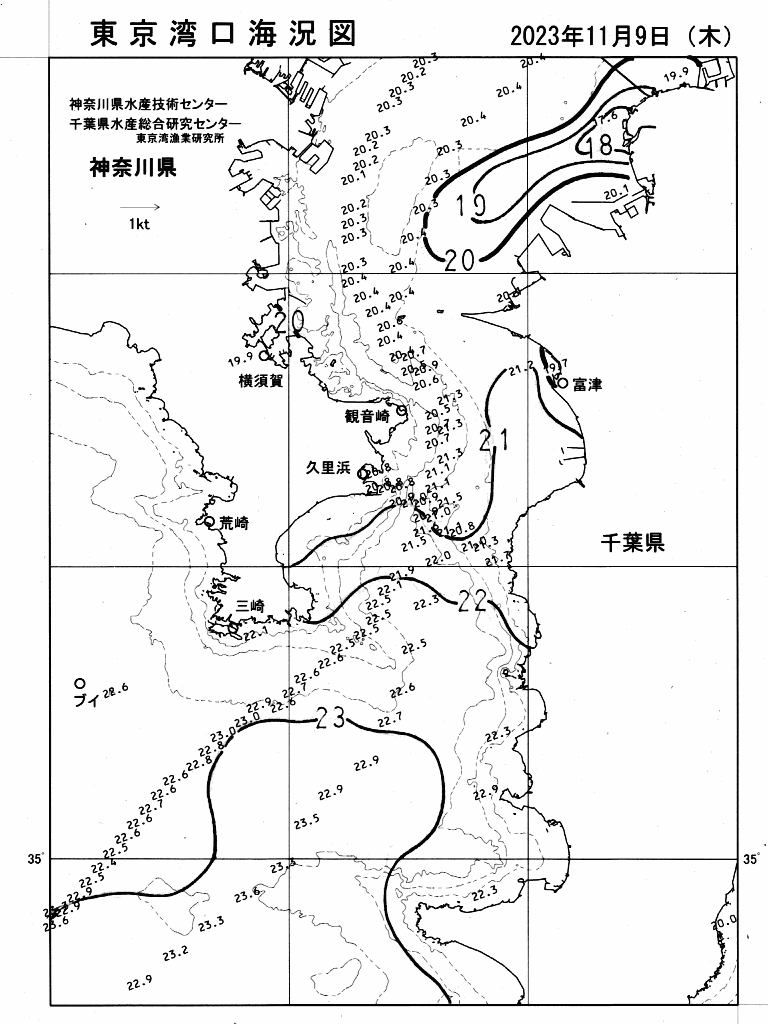 海況図, 東京湾口海況図 検索結果, (水温分布 等を図示)