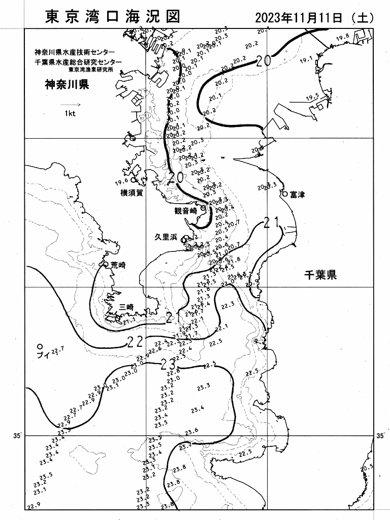 海況図, 東京湾口海況図 検索結果, (水温分布 等を図示)