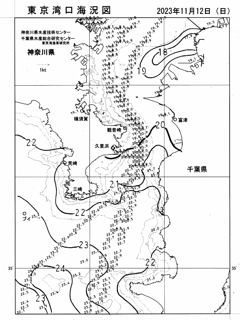 海況図, 東京湾口海況図 検索結果, (水温分布 等を図示)