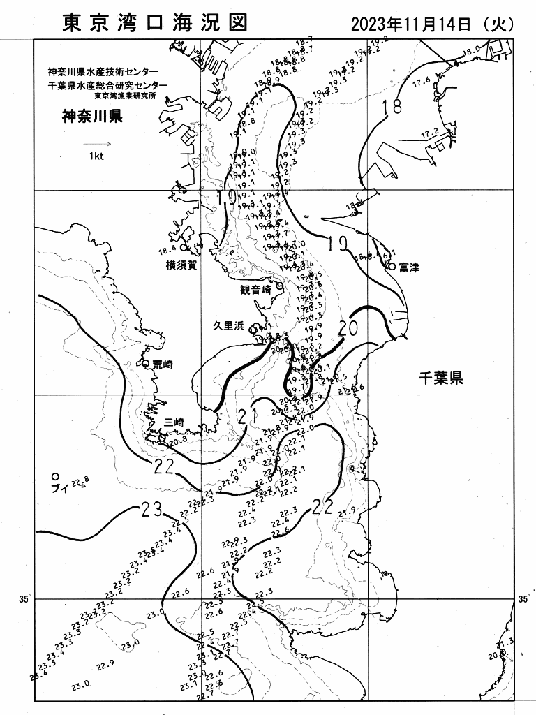 海況図, 東京湾口海況図 検索結果, (水温分布 等を図示)