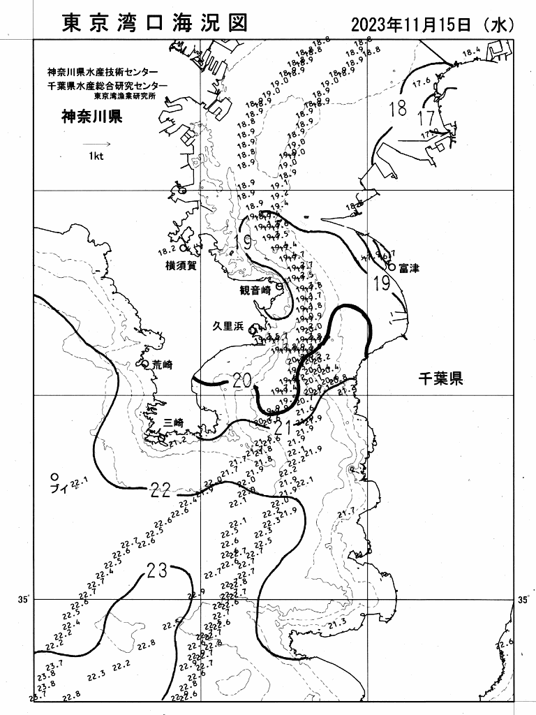 海況図, 東京湾口海況図 検索結果, (水温分布 等を図示)
