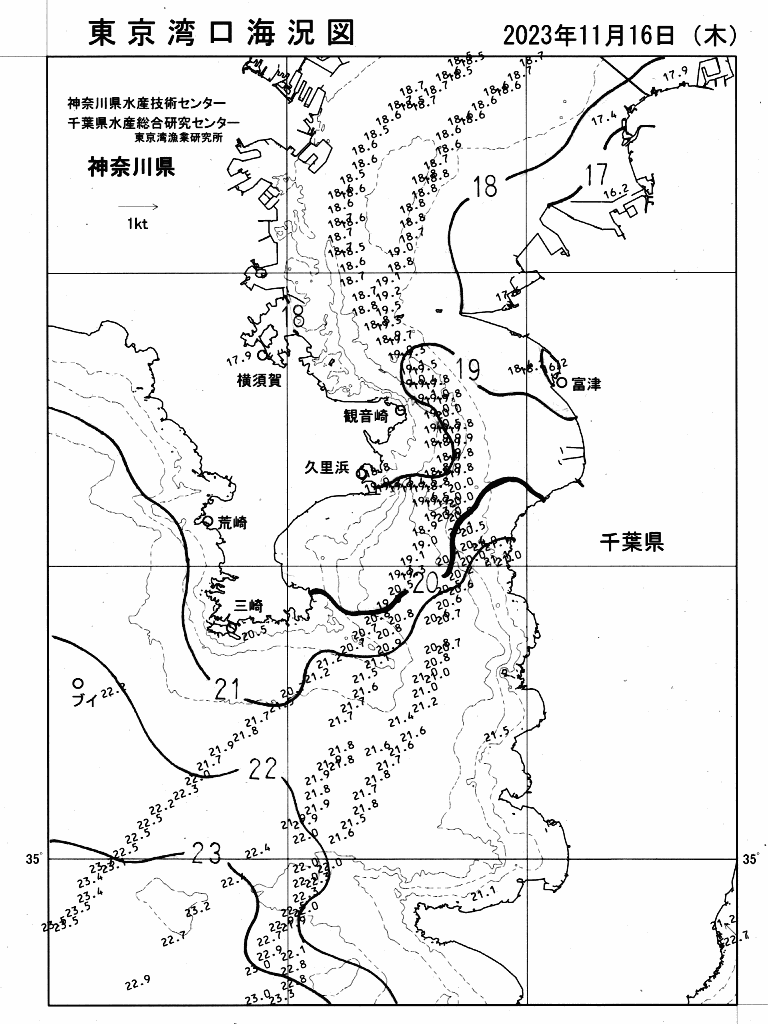 海況図, 東京湾口海況図 検索結果, (水温分布 等を図示)
