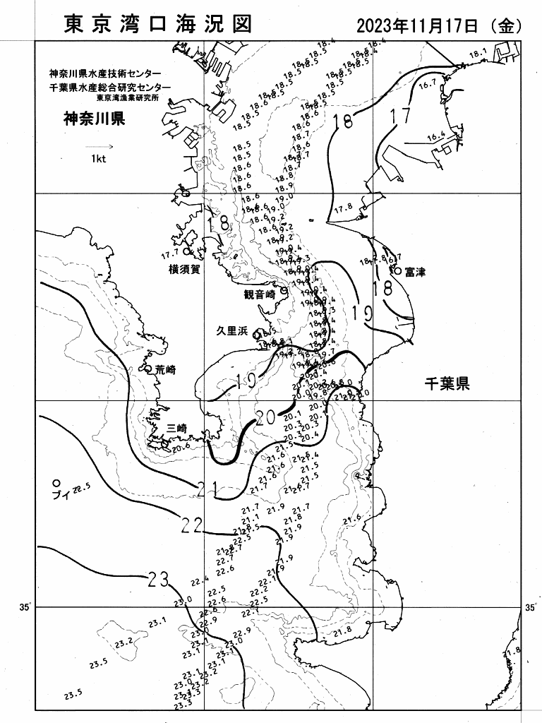 海況図, 東京湾口海況図 検索結果, (水温分布 等を図示)