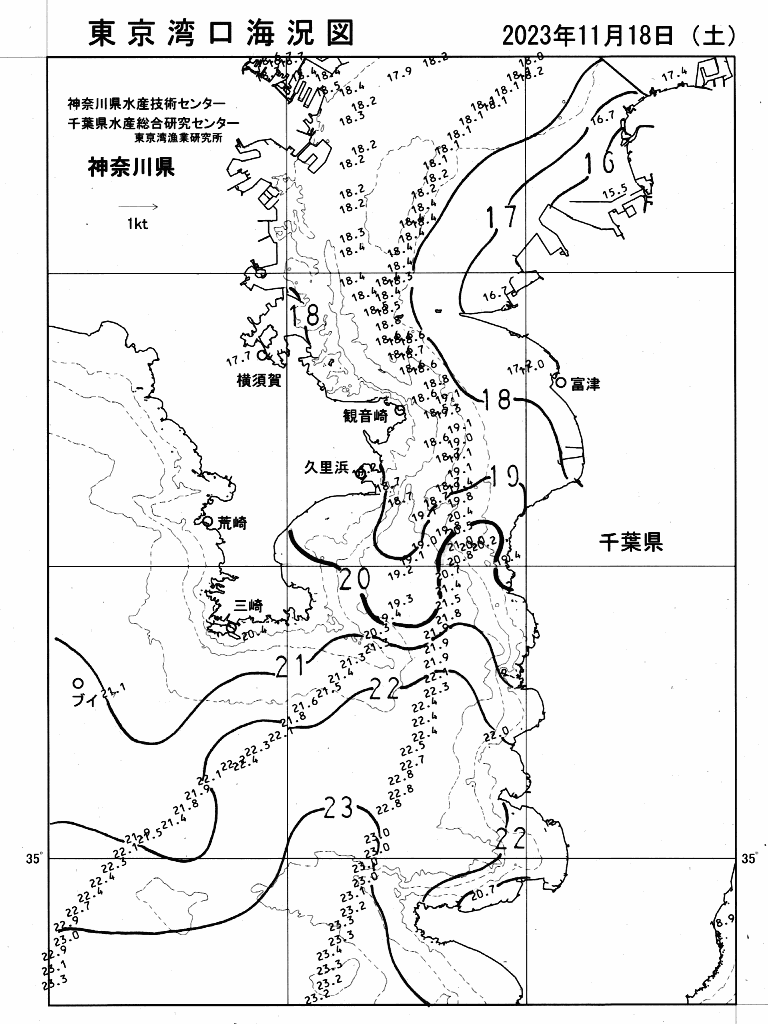 海況図, 東京湾口海況図 検索結果, (水温分布 等を図示)