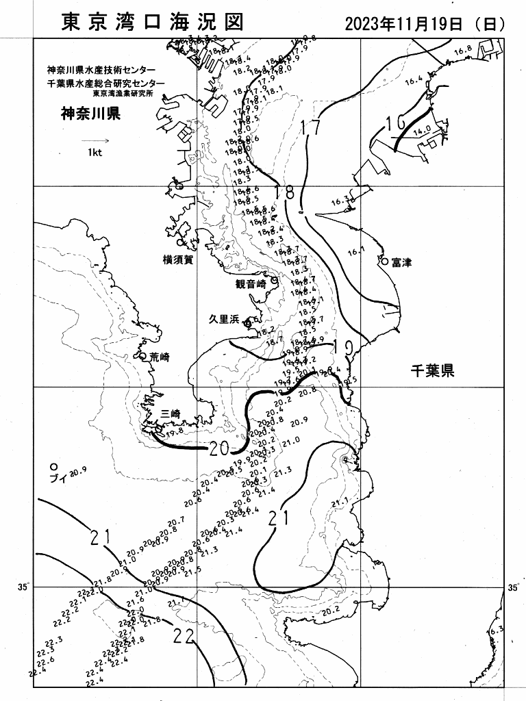 海況図, 東京湾口海況図 検索結果, (水温分布 等を図示)