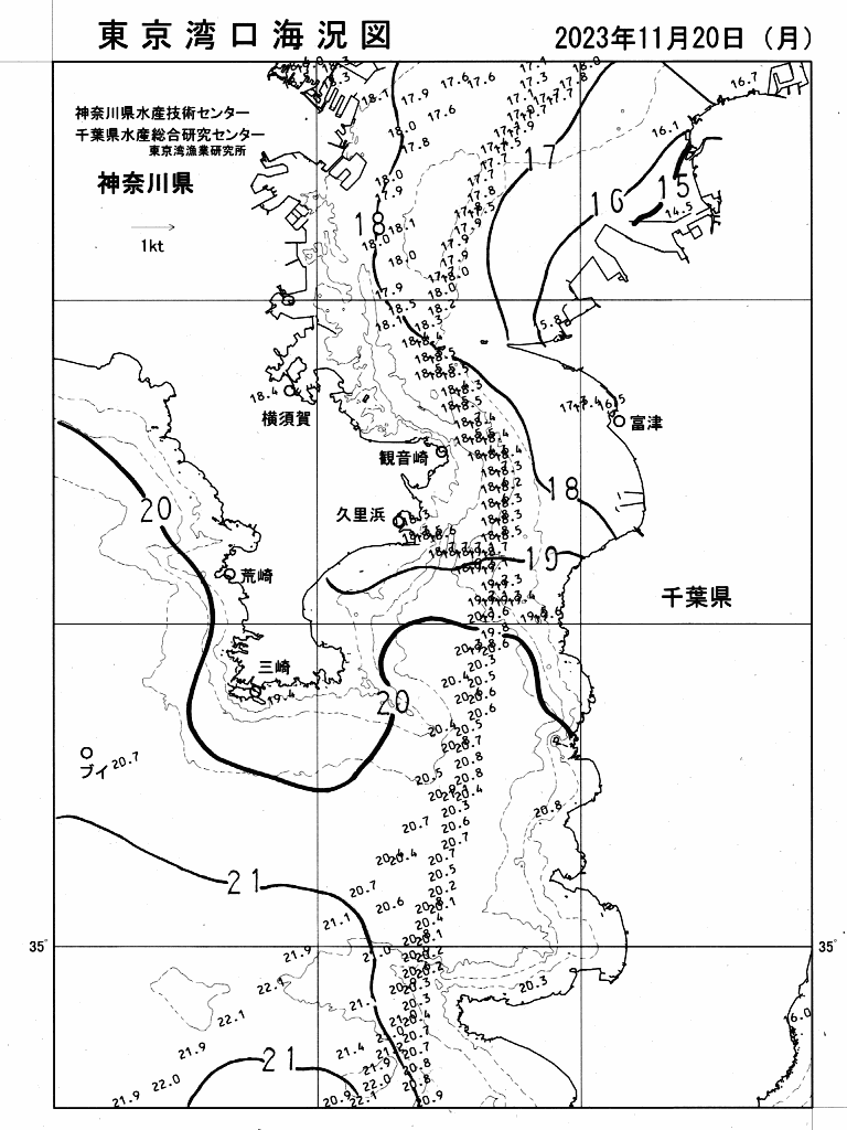 海況図, 東京湾口海況図 検索結果, (水温分布 等を図示)