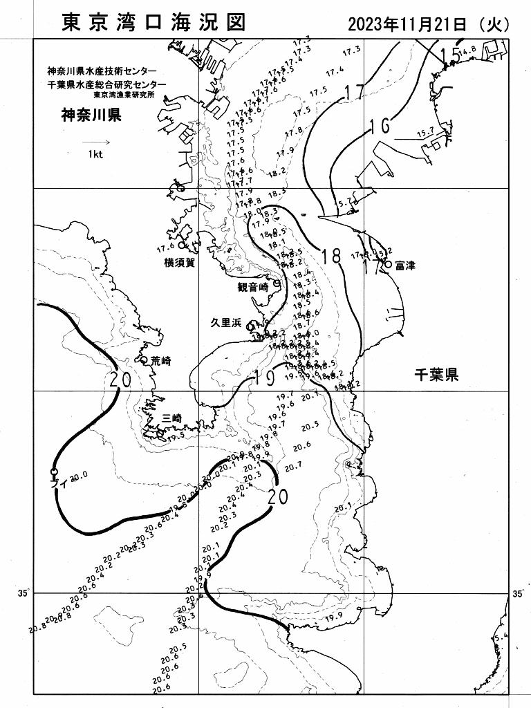 海況図, 東京湾口海況図 検索結果, (水温分布 等を図示)