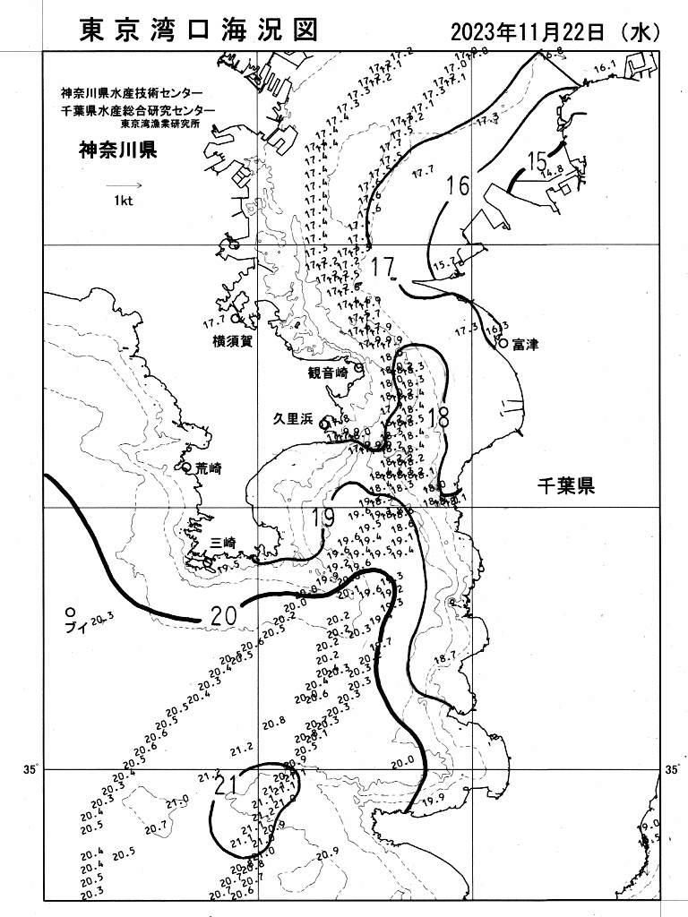 海況図, 東京湾口海況図 検索結果, (水温分布 等を図示)