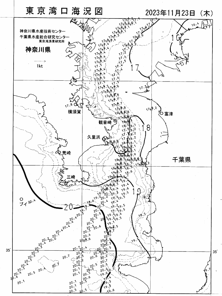海況図, 東京湾口海況図 検索結果, (水温分布 等を図示)