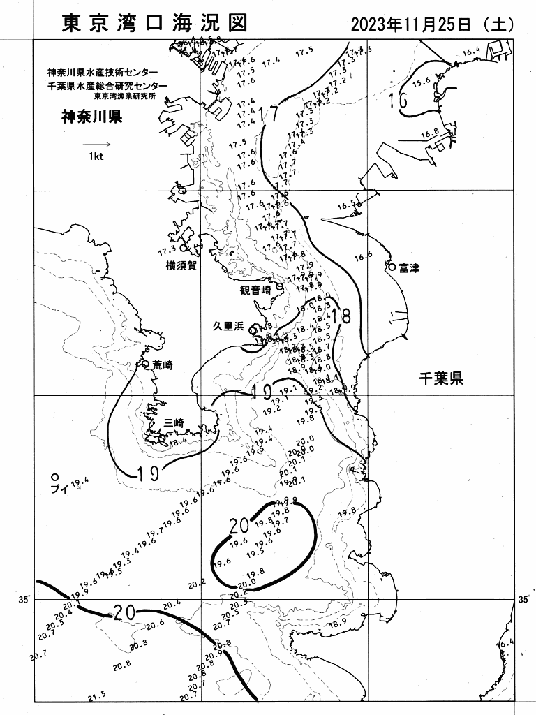 海況図, 東京湾口海況図 検索結果, (水温分布 等を図示)