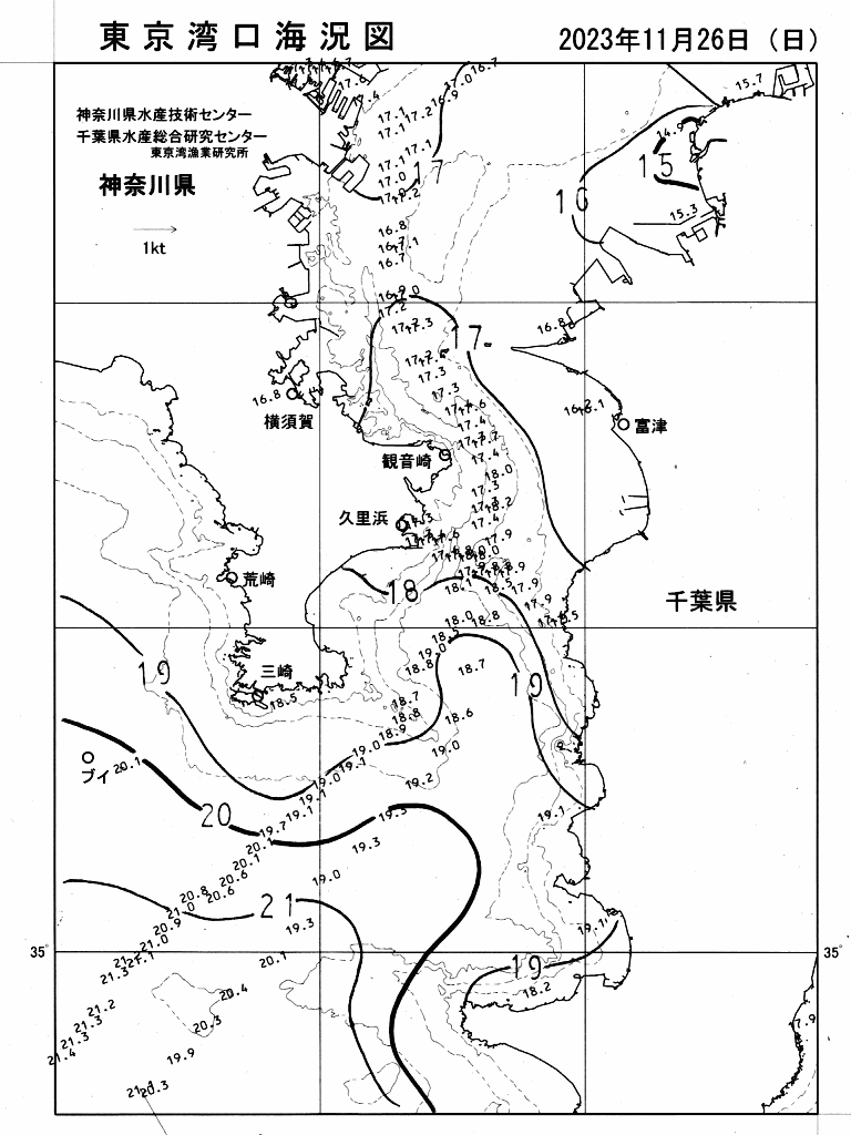 海況図, 東京湾口海況図 検索結果, (水温分布 等を図示)