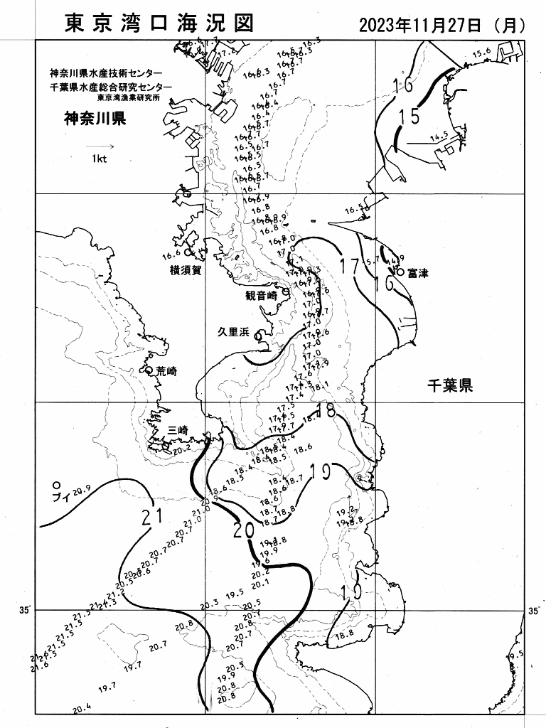 海況図, 東京湾口海況図 検索結果, (水温分布 等を図示)