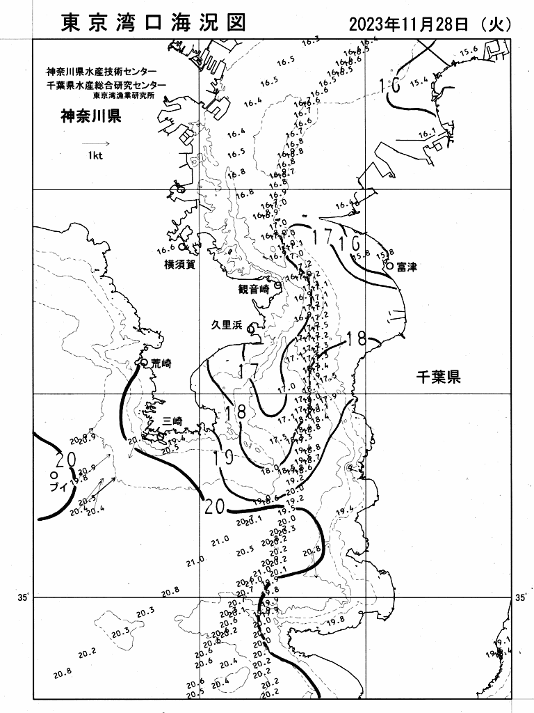 海況図, 東京湾口海況図 検索結果, (水温分布 等を図示)