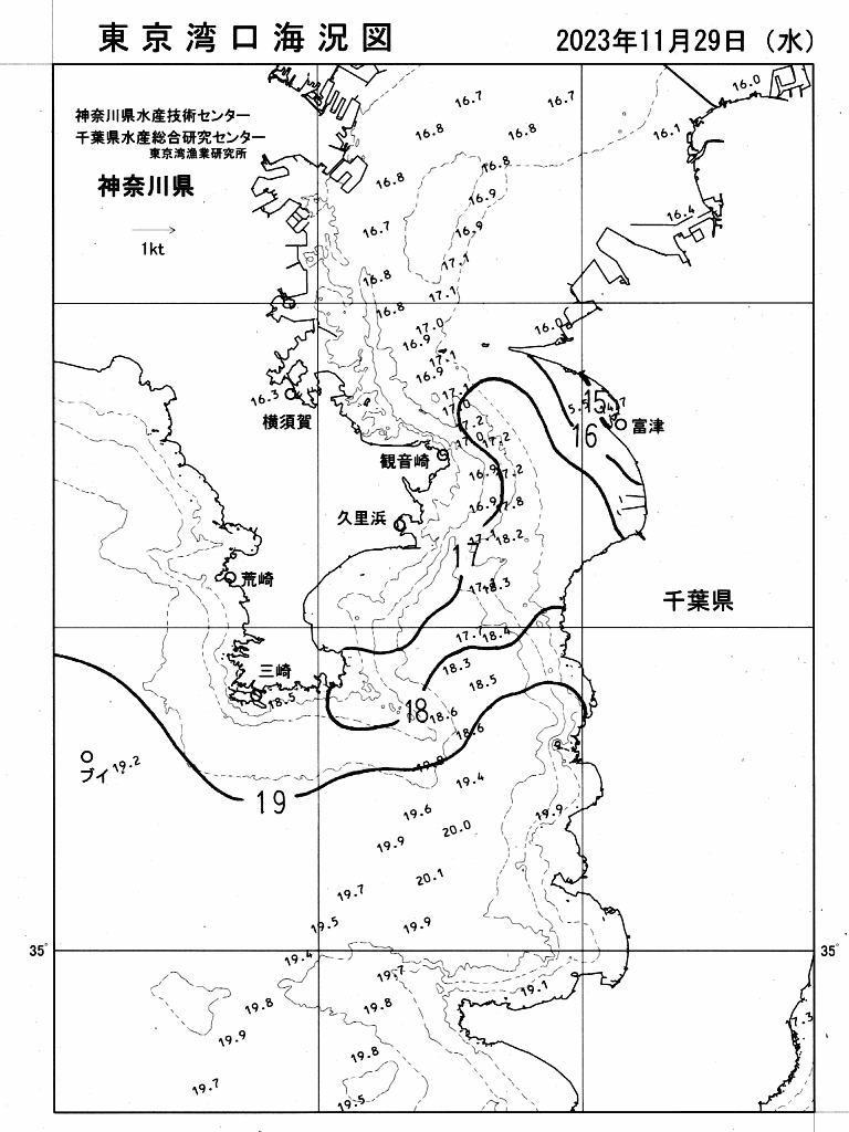 海況図, 東京湾口海況図 検索結果, (水温分布 等を図示)