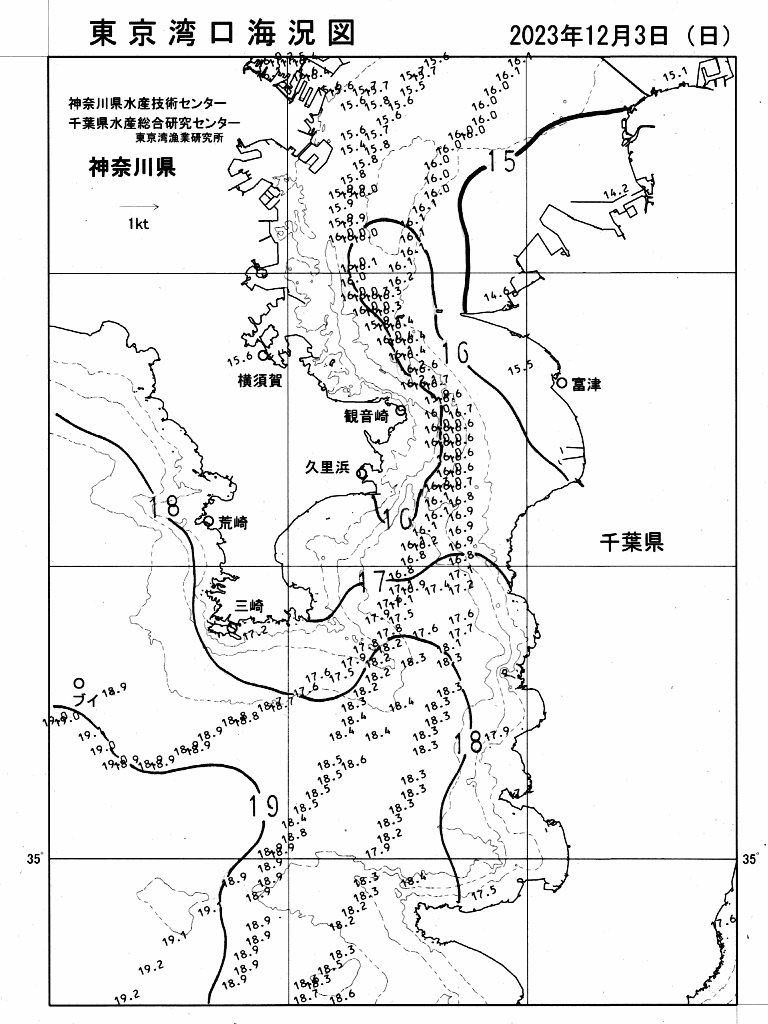 海況図, 東京湾口海況図 検索結果, (水温分布 等を図示)