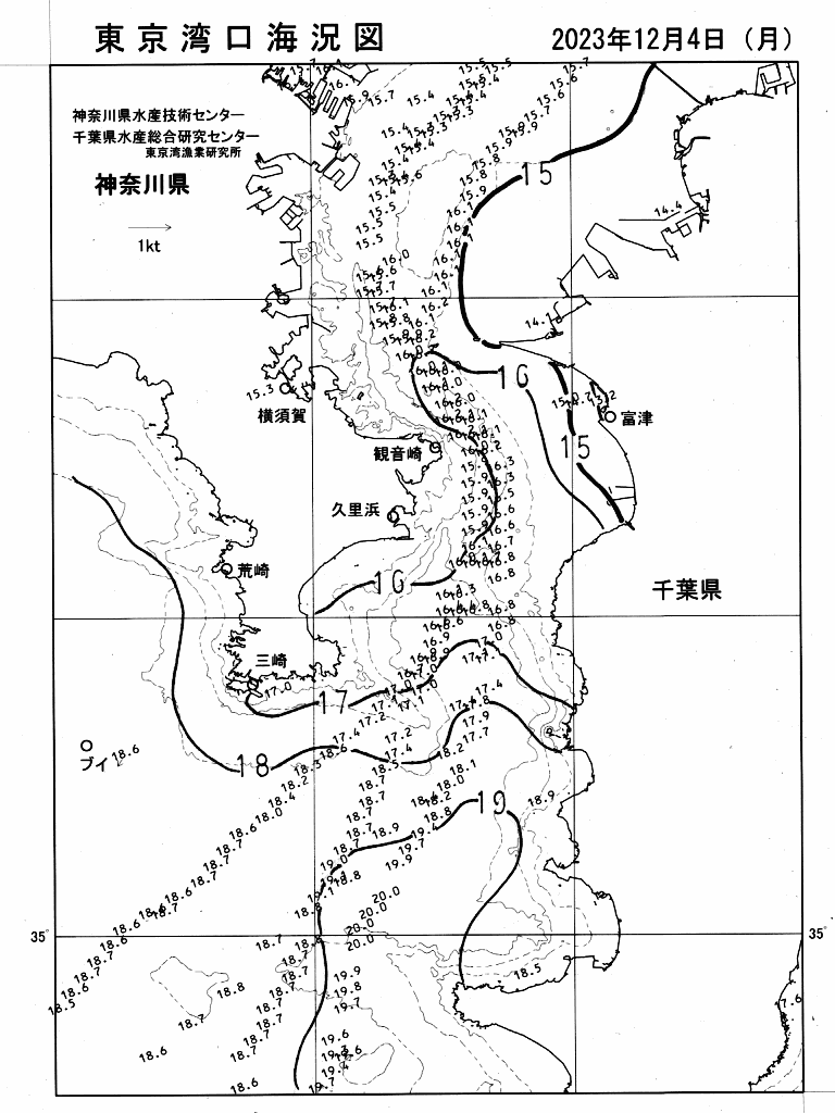 海況図, 東京湾口海況図 検索結果, (水温分布 等を図示)