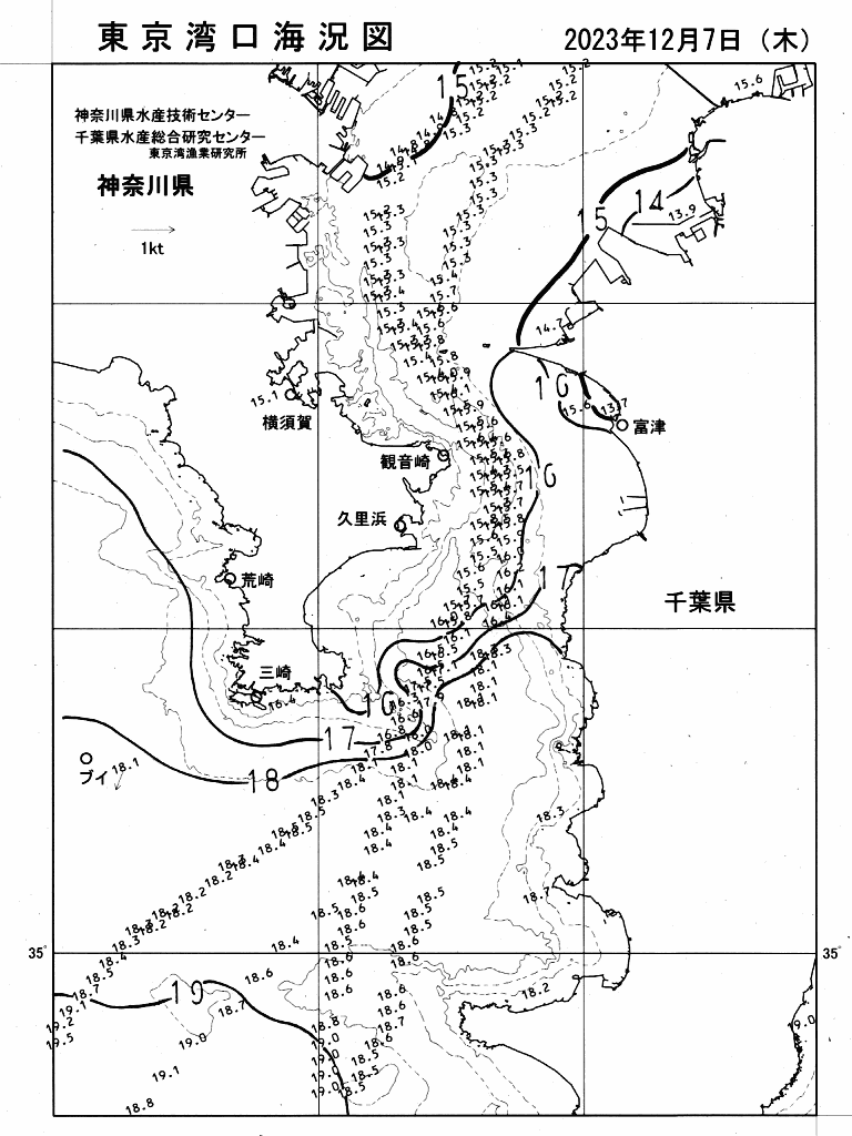 海況図, 東京湾口海況図 検索結果, (水温分布 等を図示)