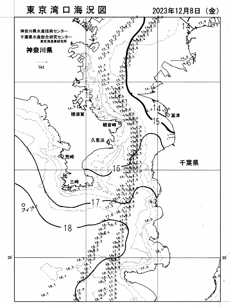 海況図, 東京湾口海況図 検索結果, (水温分布 等を図示)