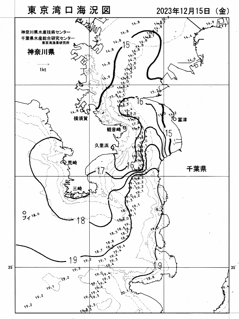 海況図, 東京湾口海況図 検索結果, (水温分布 等を図示)