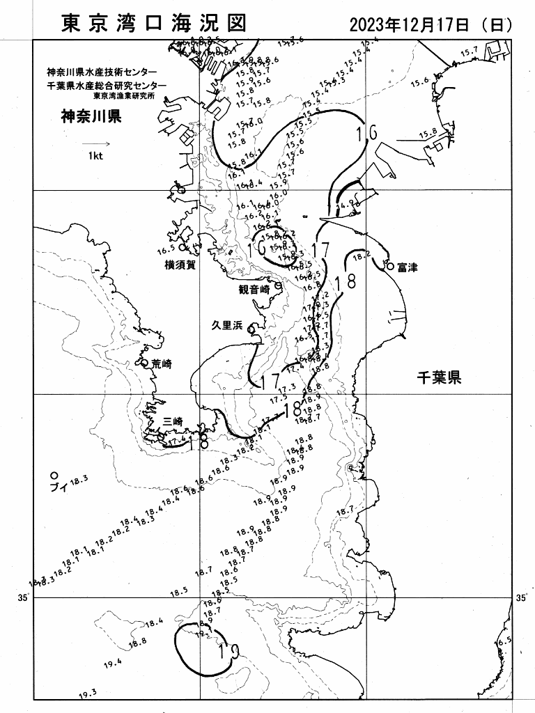 海況図, 東京湾口海況図 検索結果, (水温分布 等を図示)