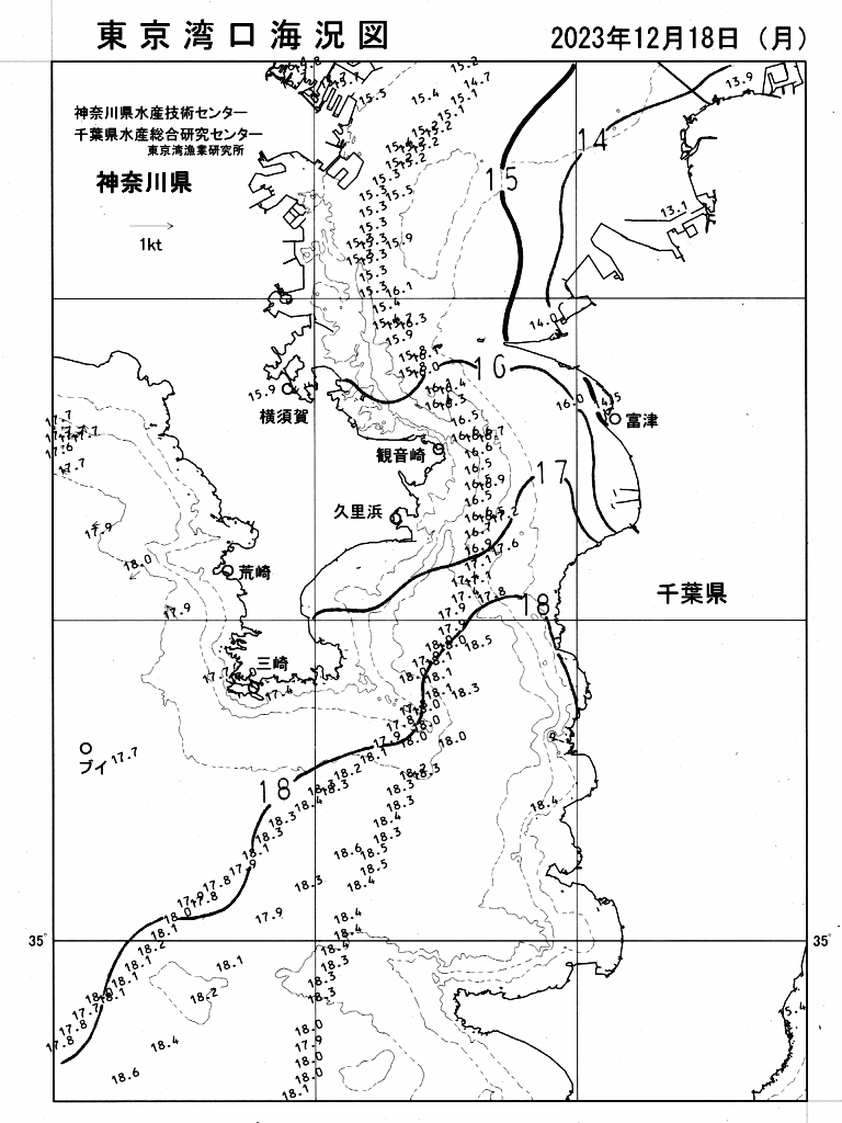 海況図, 東京湾口海況図 検索結果, (水温分布 等を図示)