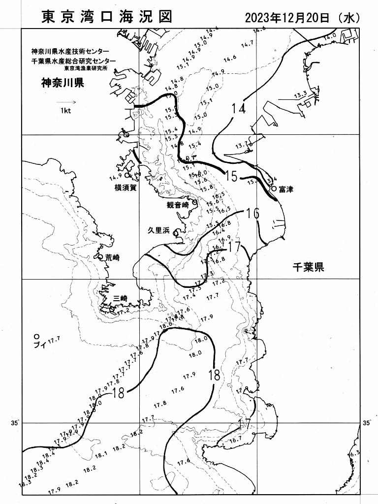 海況図, 東京湾口海況図 検索結果, (水温分布 等を図示)