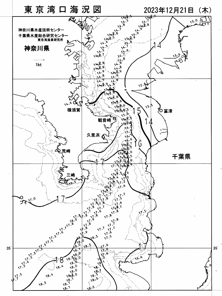 海況図, 東京湾口海況図 検索結果, (水温分布 等を図示)