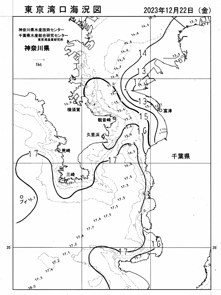 海況図, 東京湾口海況図 検索結果, (水温分布 等を図示)