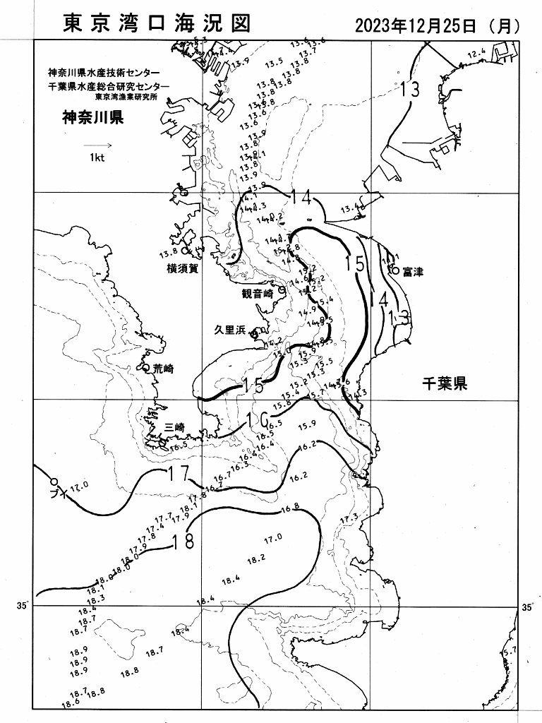 海況図, 東京湾口海況図 検索結果, (水温分布 等を図示)