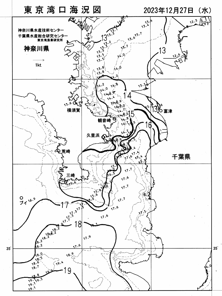 海況図, 東京湾口海況図 検索結果, (水温分布 等を図示)