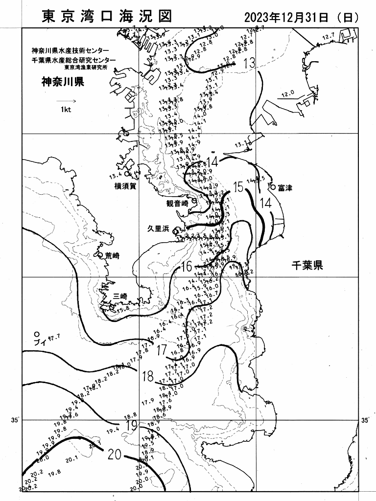 海況図, 東京湾口海況図 検索結果, (水温分布 等を図示)