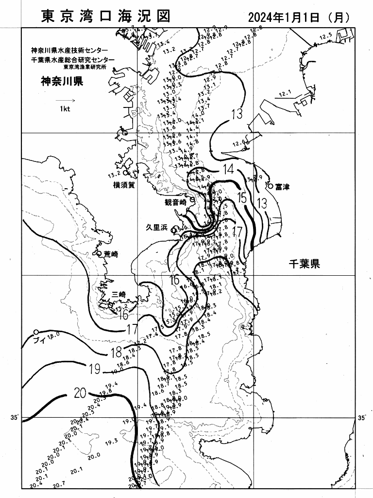 海況図, 東京湾口海況図 検索結果, (水温分布 等を図示)