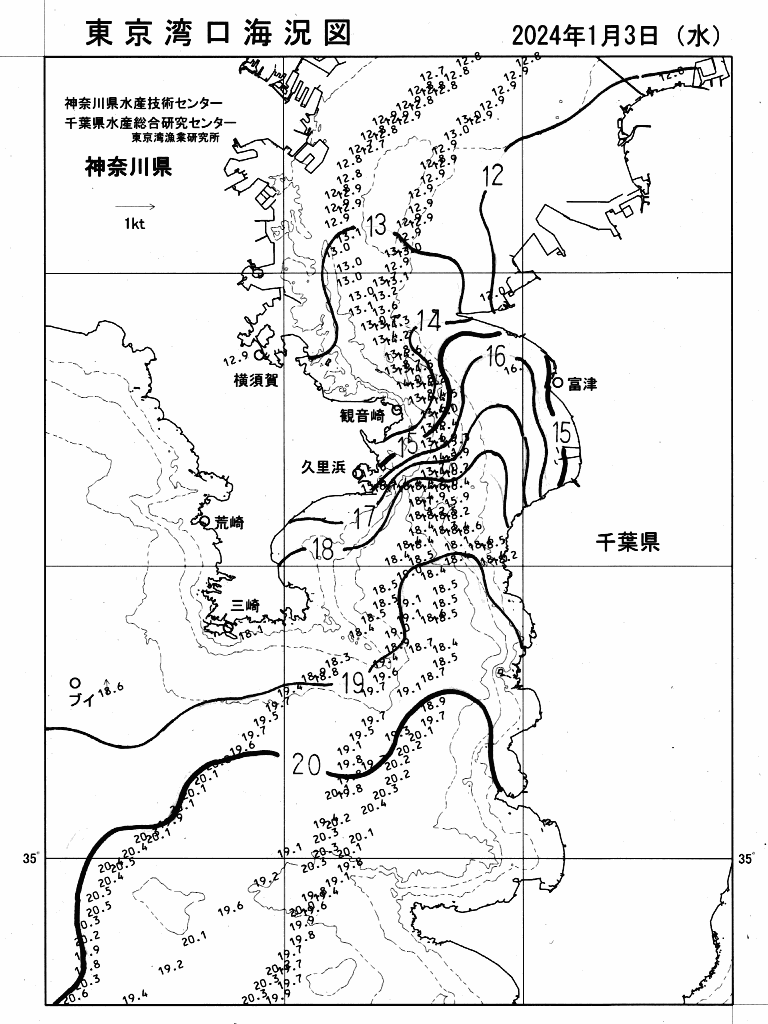 海況図, 東京湾口海況図 検索結果, (水温分布 等を図示)