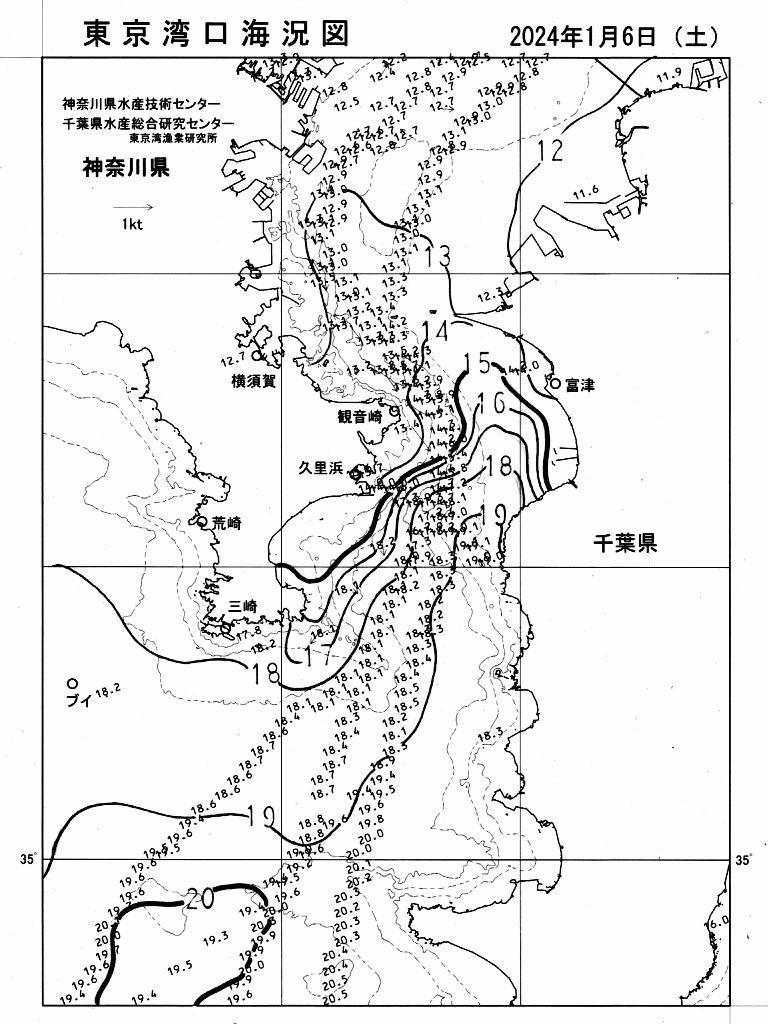 海況図, 東京湾口海況図 検索結果, (水温分布 等を図示)