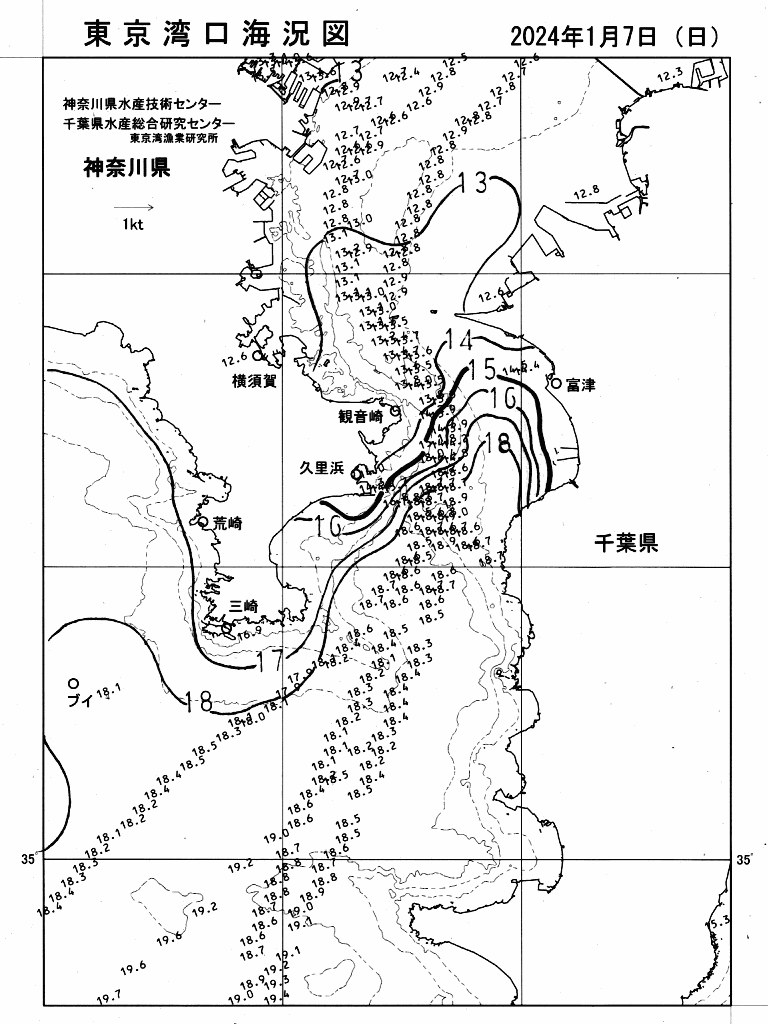 海況図, 東京湾口海況図 検索結果, (水温分布 等を図示)