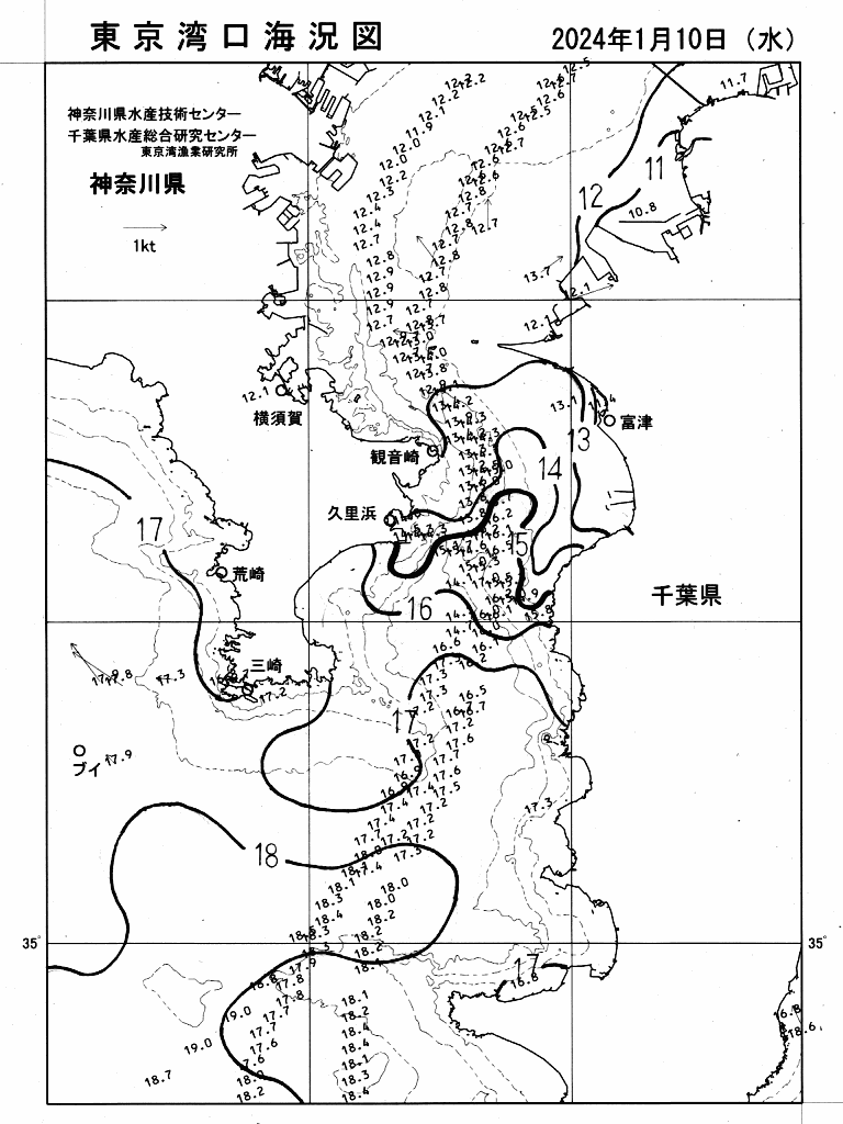 海況図, 東京湾口海況図 検索結果, (水温分布 等を図示)