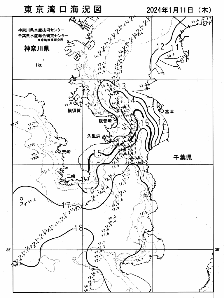 海況図, 東京湾口海況図 検索結果, (水温分布 等を図示)
