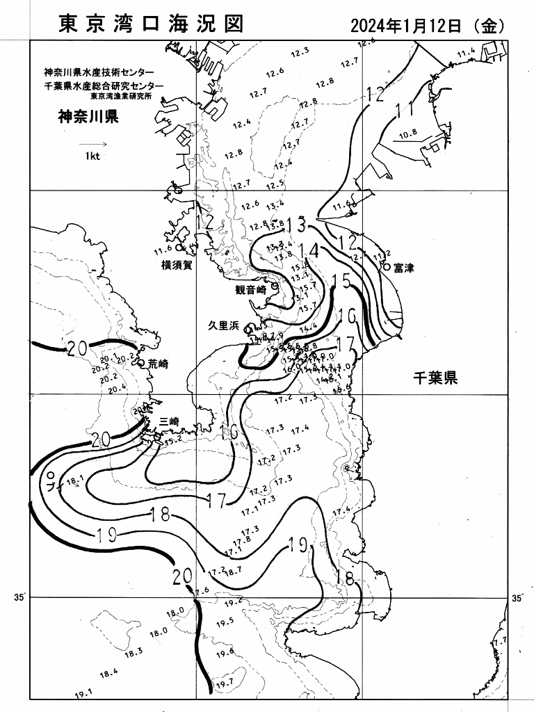 海況図, 東京湾口海況図 検索結果, (水温分布 等を図示)