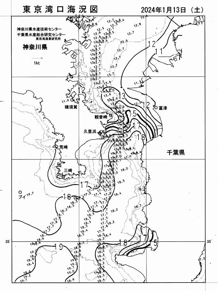 海況図, 東京湾口海況図 検索結果, (水温分布 等を図示)