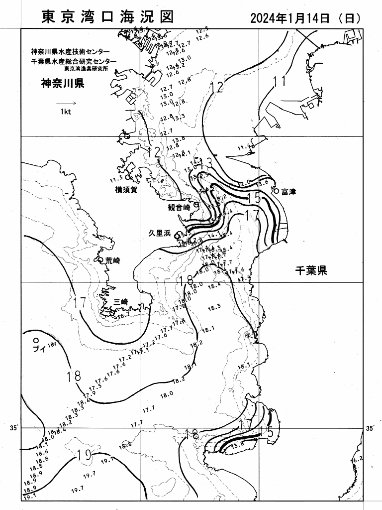 海況図, 東京湾口海況図 検索結果, (水温分布 等を図示)