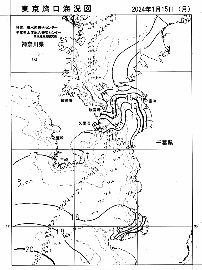 海況図, 東京湾口海況図 検索結果, (水温分布 等を図示)