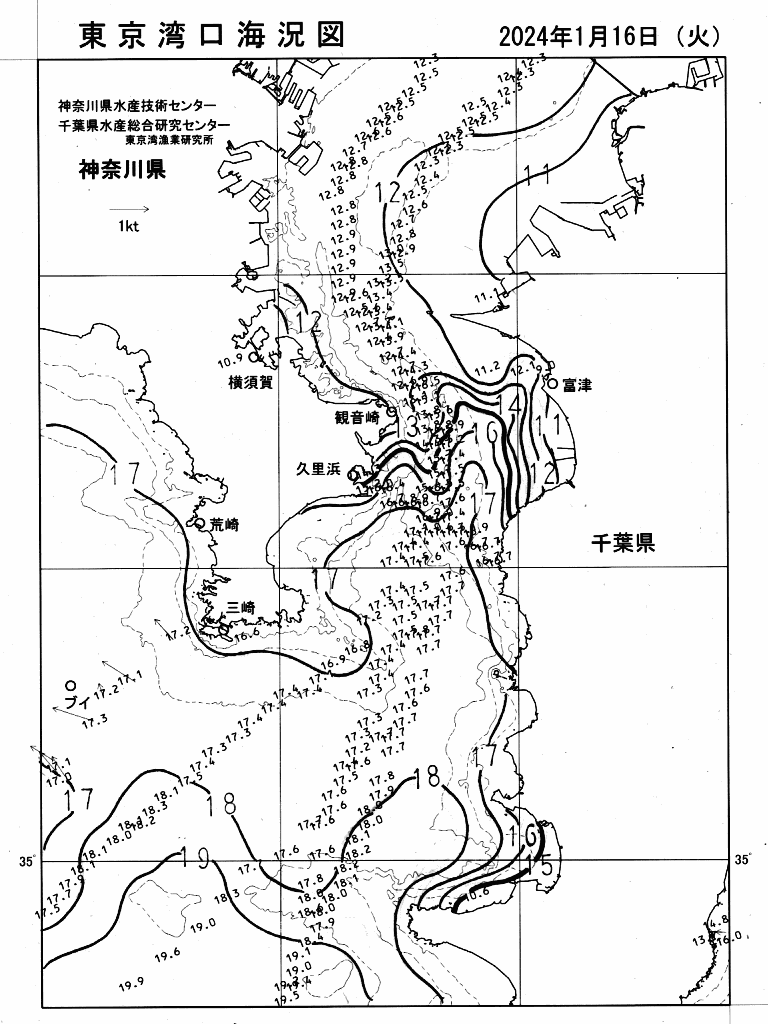 海況図, 東京湾口海況図 検索結果, (水温分布 等を図示)