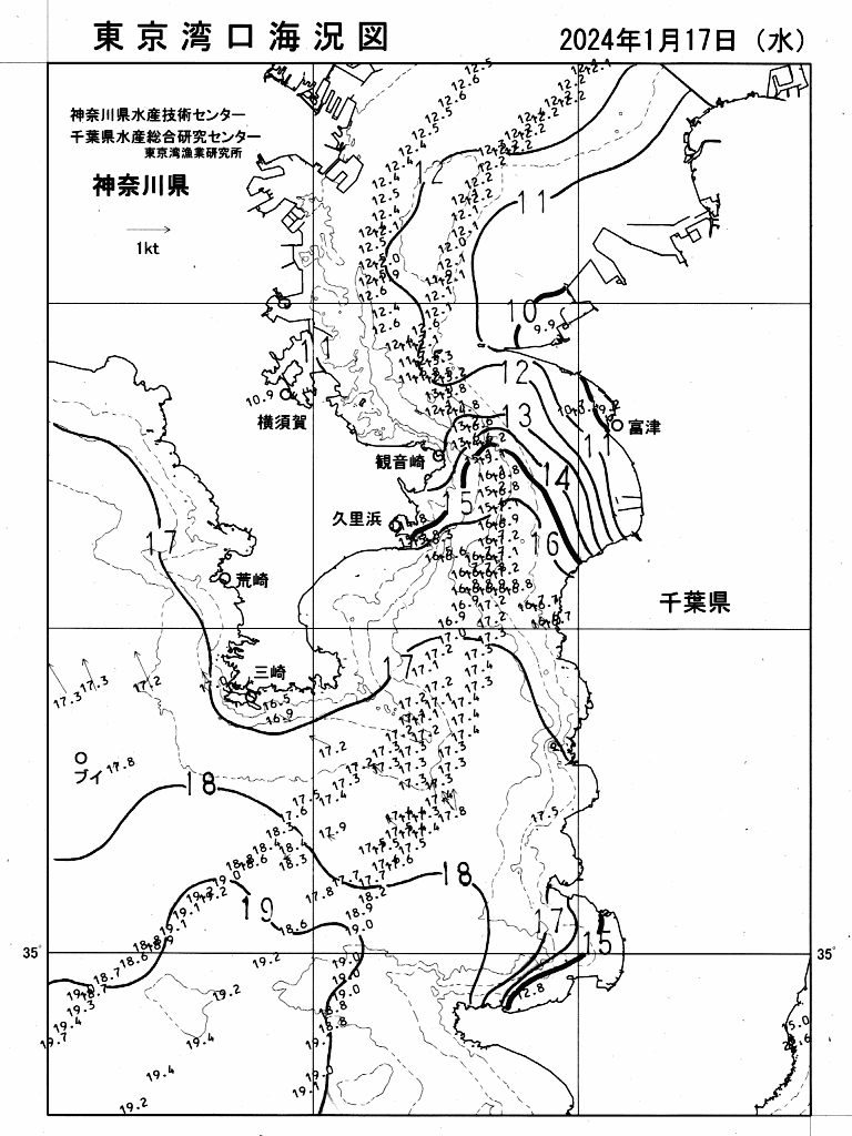 海況図, 東京湾口海況図 検索結果, (水温分布 等を図示)
