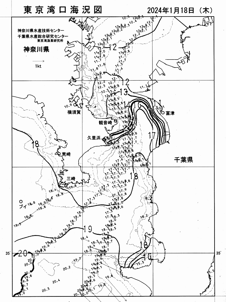 海況図, 東京湾口海況図 検索結果, (水温分布 等を図示)