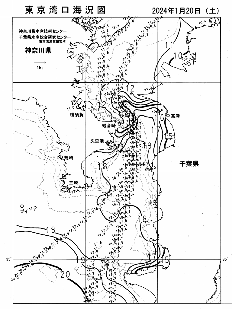 海況図, 東京湾口海況図 検索結果, (水温分布 等を図示)