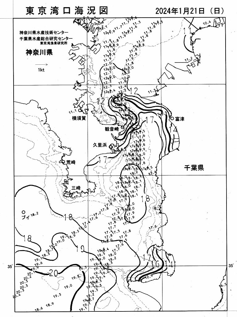 海況図, 東京湾口海況図 検索結果, (水温分布 等を図示)