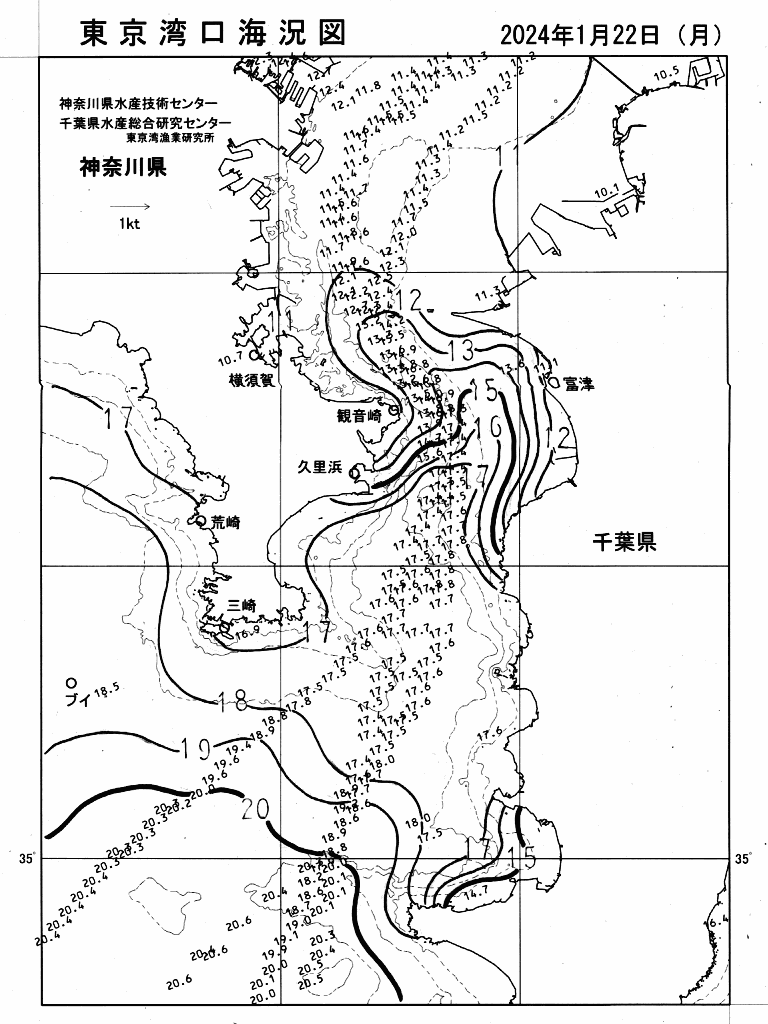 海況図, 東京湾口海況図 検索結果, (水温分布 等を図示)